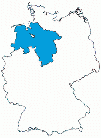 De deelstaat Neder-Saksen ligt in het noordwesten van Duitsland.