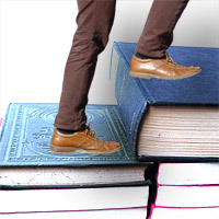 Legs on a "book staircase"